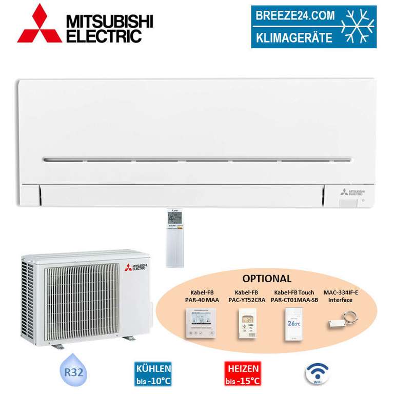 Mitsubishi Electric Klima Set Wandgerät mit WiFi 2,5 kW - MSZ-AP25VGK + MUZ-AP25VG R32