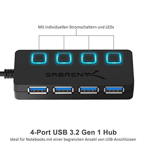 [Prime] SABRENT USB Hub 3.2 Gen 1, mit EIN/AUS Schaltern