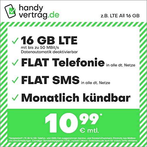 [Amazon] handyvertrag.de/Drillisch 16 GB LTE + Allnet + SMS-Flat + VoLTE & WLAN Call für 10,99€ / mtl. kündbar