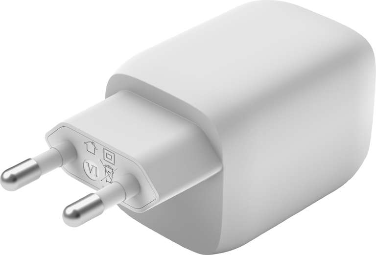 Belkin 65-W-USB-C-Ladegerät, weiß, 2x USB-C, Schnellladen mit PD 3.0, GaN, für iPhones, iPad Pro, MacBook, Galaxy usw.