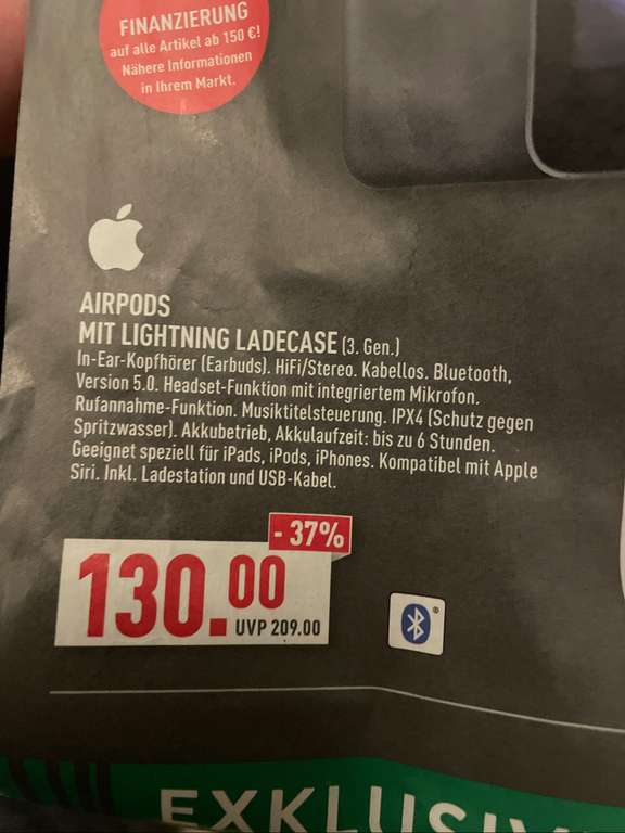 [Lokal Marktkauf Ratingen] Apple AirPods (3 Generation) für 130,00 Euro