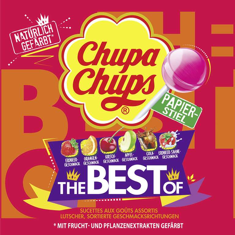 Chupa Chups Best of Lutscher-Dose, enthält 50 Lollis in 7 Geschmacksrichtungen (5,03€ möglich) (Prime Spar-Abo)