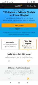 6 Monate Audible für 17,70 Euro (Amazon Prime) statt 59,70 Euro wg. Prime-Day