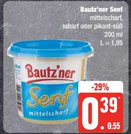 [Edeka Nord] 200ml Bautzner Senf - verschiedene Sorten - regional MV, BRB - 1,95€ Literpreis