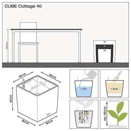LECHUZA "CUBE Cottage 40" Pflanzgefäß mit Erd-Bewässerungs-System