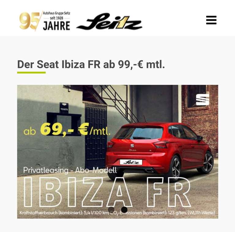 [Privatleasing] Seat Ibiza FR 12 oder 24 Monate zu 69€ (eff. 131€) bzw. 99€ 10.000km