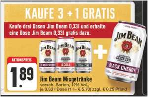 [Edeka Rhein/Ruhr] 4 Dosen Jim Beam Mixgetränke rechnerisch 1,42 €, die 0,33 Liter Dose (3+1 Gratis)
