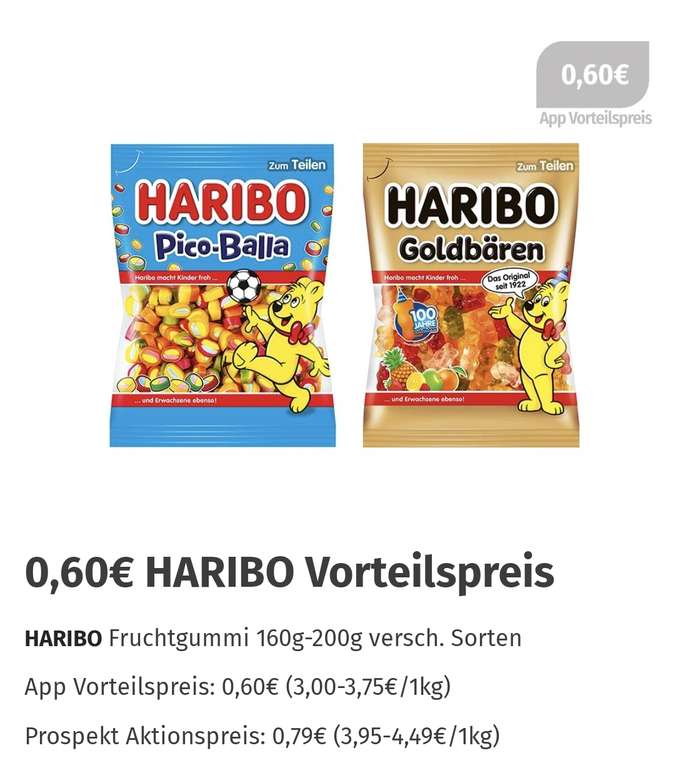 [Müller App] Haribo, verschiedene Sorten, 160-200 Gramm, nur 60 Cent die Tüte - (Update: via Smhaggle sind 40 Cent die Packung möglich)