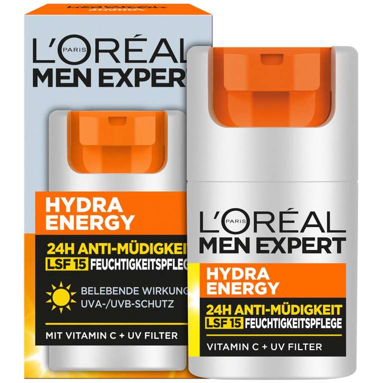 L'Oréal Men Expert Gesichtspflege (LSF 15, Feuchtigkeitscreme 24H Anti-Müdigkeit mit Sonnenschutz, Vitamin C, Hydra Energy), 50 ml