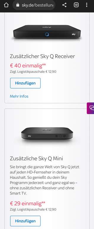 (Mögl. Personalisiert.) Sky Extra schenkt dir einen 59€ Rabatt oder die Versandkosten. (Zweitreceiver Sky Q/ Mini)