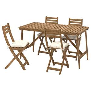 (IKEA Family) ASKHOLMEN Tisch + 4 Klappstühle/außen, dunkelbraun/Kuddarna beige, 143x75 cm (OFFLINE vor Ort für 193,95 €)