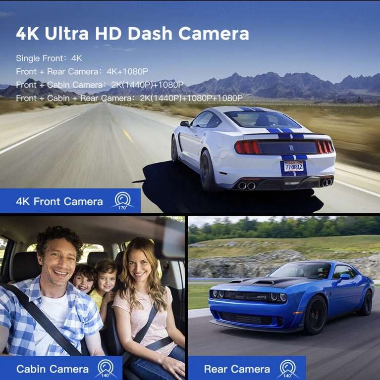 AZDOME 3 Lens Auto DVR Dashcam Videorecorder 4K Vorne hinten Innen Kamera 64G