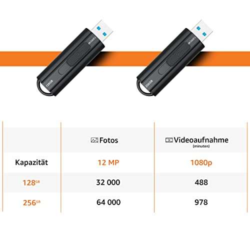[Prime] Amazon Basics - 256 GB USB 3.1 Flash-Laufwerk, lesegeschwindigkeit von bis zu 130 Mbit/s/ 128GB 9.99€