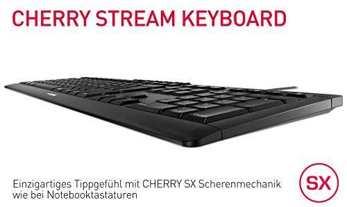 CHERRY STREAM KEYBOARD Tastatur mit deutschem Layout (QWERTZ), kabelgebunden (USB), SX Scherenmechanik, schwarz - mit Prime