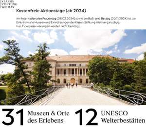 [Lokal Weimar] Gratis Eintritt in alle Museen und Einrichtungen der Klassik Stiftung Weimar (08.03.24 & 20.11.24)