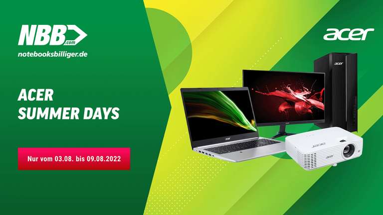 Acer Summer Days bei Notebooksbilliger | z.B. Acer Aspire 5 (15,6" FHD IPS, i5-1135G7, 16/512GB, MX450, Win11 Home) + ggf. 125€ Cashback