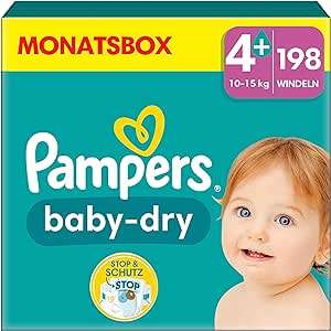 198 x Pampers Windeln Größe 4+ (10-15kg) Baby-Dry, Maxi Plus, MONATSBOX