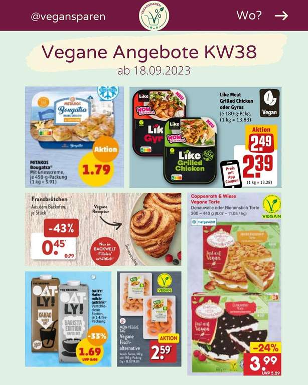 Vegane Angebote im Supermarkt & vegan Sammeldeal (KW37 18.09. - 24.09.)