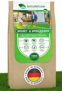 Rasensamen Sport und Spielrasen 10kg - Extra Robuster, Schnell wachsender Rasen - Rasensaat Spiel- und Sportrasen Made in Germany @ Garten