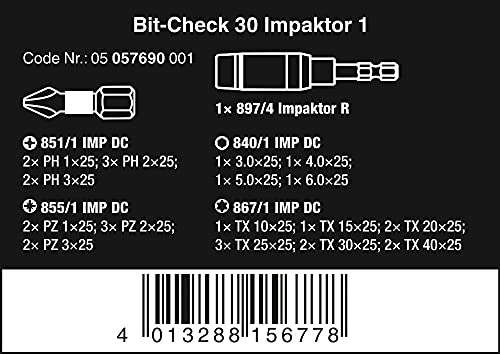 Wera Bit-Sortiment, Bit-Check 30 Impaktor 1, 30-teilig - Prime