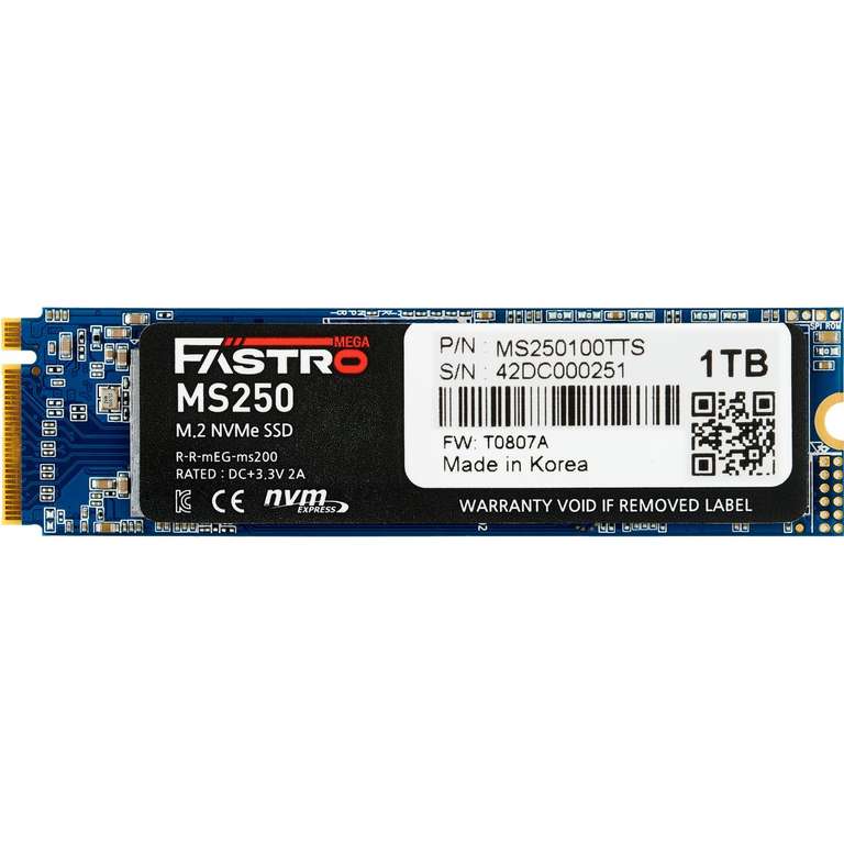 [Mindstar] 1TB Mega Fastro MS250 M.2 SSD (PCIe 3.0 x4, 3D-NAND TLC, R3300/W2400, TBW 600TB)