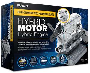 Franzis Technikbausatz - Hybridmotor | Motorbausatz im Maßstab 1:3 | Funktionsmodell | 110 Teile | ohne Kleben | Soundmodul | Begleitbuch