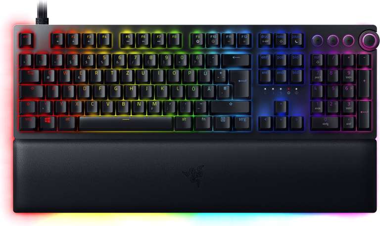Razer Huntsman V2 Analog Tastatur (mechanisch-optisch, analoger Modus, 4 Multimedia-Tasten & Drehknopf, USB-C & USB-A, RGB)