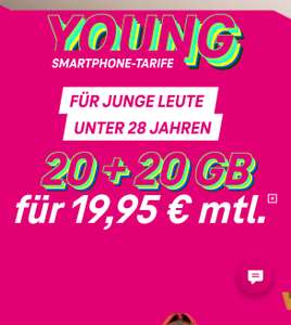 Telekom MagentaMobil S Young 40/60 GB Aktion 19,95€/ MagentaEins 14,95€