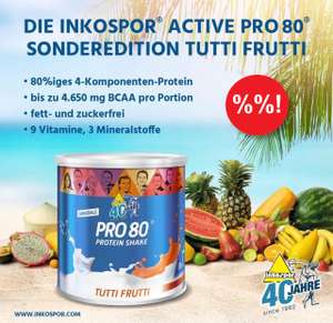 4,5kg (6x 750g) inkospor PRO 80 Protein Shake Tutti Frutti (Mehrkomponentenprotein, 11.99€/kg, MHD 08/24)