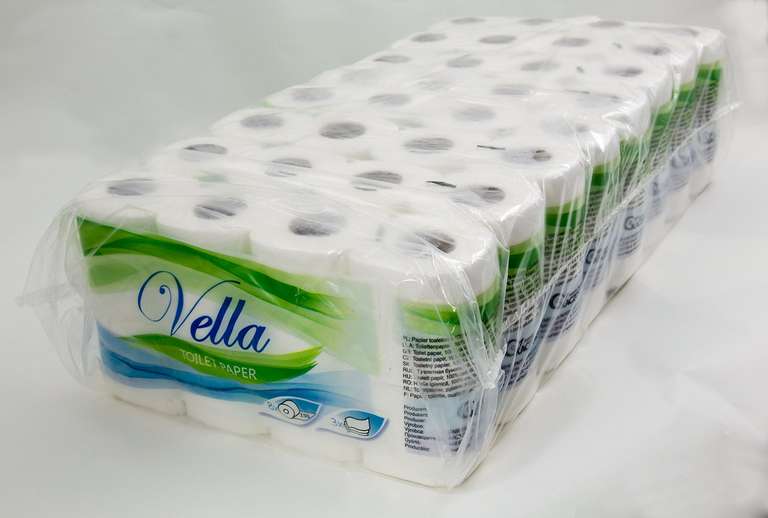 64 Rollen Vella Toilettenpapier, 3-lagig, Zellstoff weiß, 150 Blatt je Rolle (0,36€/Rolle)