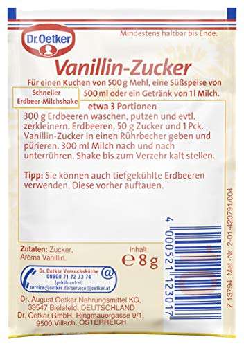 [PRIME/Sparabo] 10er Pack Dr. Oetker Vanillinzucker, 10 x 8 g, Zucker verfeinert mit Vanillin, zum Backen und Süßen von Kuchen etc., vegan