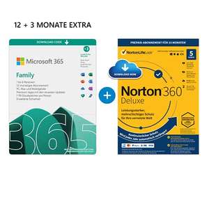 [Amazon Download] Microsoft 365 Family 12+3 Monate mit Norton360 Deluxe