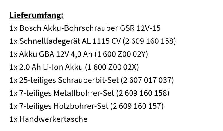 Bosch Akkuschrauber GSR 12V-15 Professional Set,Bohrschrauber blau/schwarz, 1x Li-Ionen Akku 2,0Ah, 1x Li-Ionen Akku 4,0Ah, Bits und Bohrer