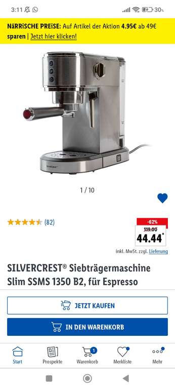 Lidl.de - Siebträgermaschine Silvercrest Ssms 1350 B2 - | mydealz
