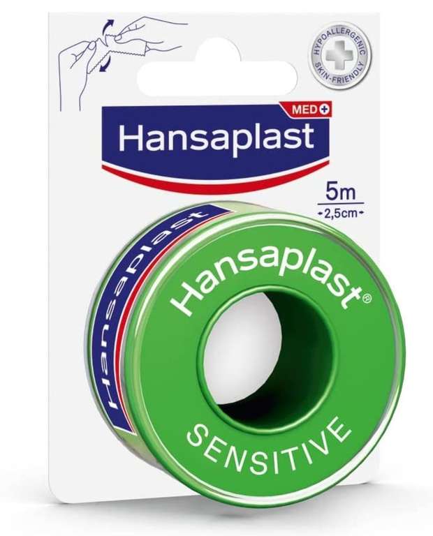 (Prime Spar-Abo) Hansaplast Fixierpflaster Sensitive (5 m x 2,5 cm) starke Klebekraft (personalisiert)