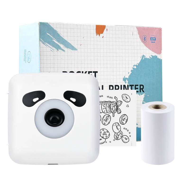 Vretti TP6-S Mini-Thermodrucker im Panda-Design mit Bluetooth inkl. 1 Rolle 58mm Thermopapier
