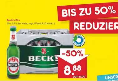 Becks Bier - Kiste 20 x 0,5 Liter - im Netto MD - für nur 8,88 Euro !! gültig nur am Freitag 23.02.2024 !! Region Düsseldorf
