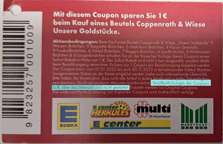 Coppenrath & Wiese Brötchen versch. Sorten für 0,25 € pro Beutel ( Angebot + Coupon) [Edeka Südbayern] - Freebie möglich!