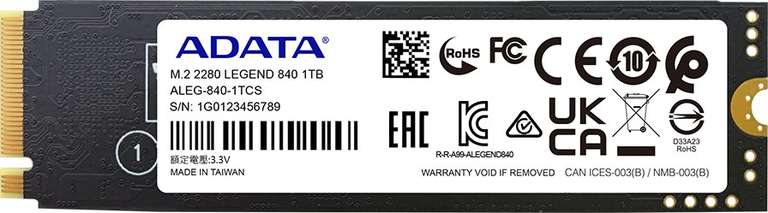 ADATA Legend 840 1TB SSD inkl. Kühlkörper | M.2 2280 | PCIe 4.0 | NVMe 1.4 | 5000/4750 MB/s | 3D-NAND | TBW: 650TB | PS5-kompatibel