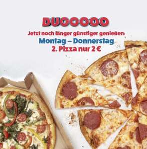 [DOMINOS] Zweite Pizza 2€ | Montag bis Donnerstag | MBW 9€