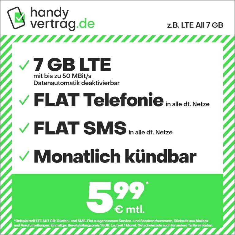 sim.de / handyvertrag.de (O2) | 16 GB LTE +Allnet+SMS-Flat+VoLTE&WLAN Call für 7,99€/ mtl kündbar / nur 8€ AG | 7GB - 5,99€ | 5GB - 4,99€