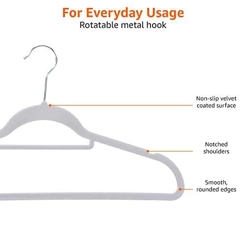 [Prime] Amazon Basics – Anzug-Kleiderbügel, beflockt, mit Krawattenbügel, Hellgrau, 30 Stück