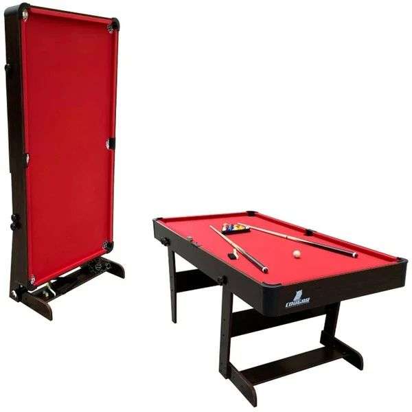 Cougar Hustle XL, Billardtisch - Spielfläche 175x83 cm | Pooltisch klappbar, rotes Tuch inkl. Kugeln und Zubehör [Alternate]