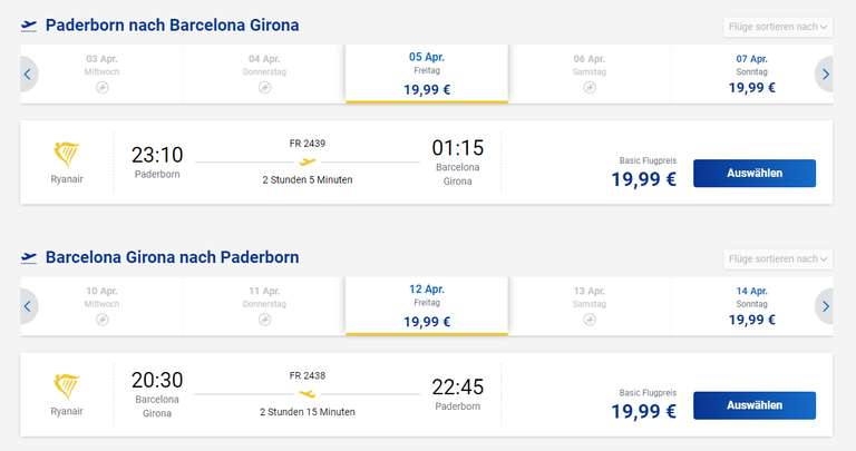 Flüge: von Paderborn nach Barcelona Girona (Lloret de Mar) 40€ inkl Rückflug (ab April)