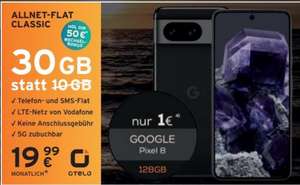 Lokal, Vodafone Netz: Google Pixel 8 (128GB) im Otelo Allnet/SMS Flat 30GB LTE 19,99€/Monat, 1€ Zuzahlung, 50€ Wechselbonus
