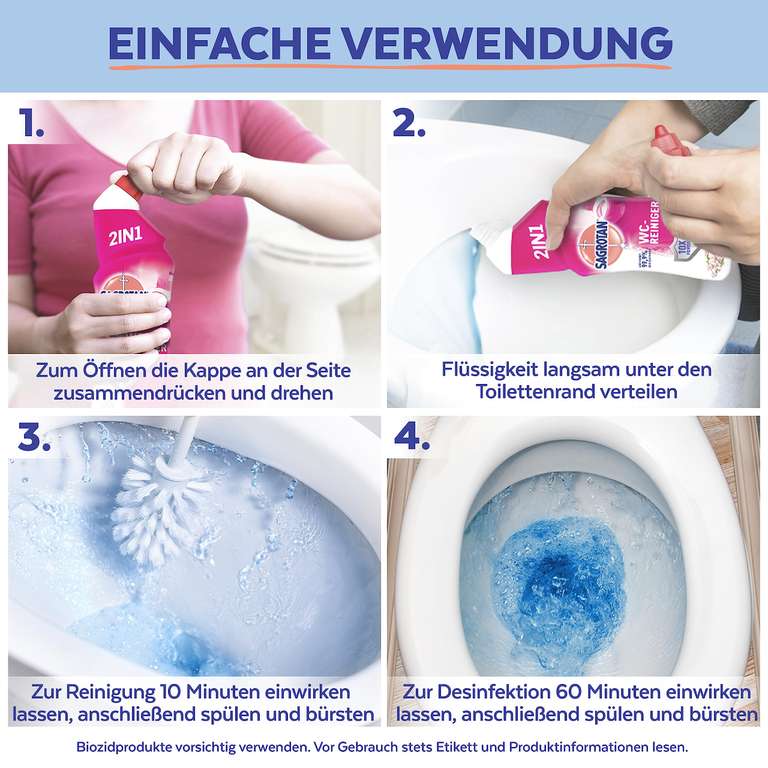 Sagrotan WC-Reiniger Blütenfrische – 2in1 Reinigungsmittel mit Antischmutzfilm für langanhaltende WC-Frische – 1 x 750 ml (Prime Spar-Abo)