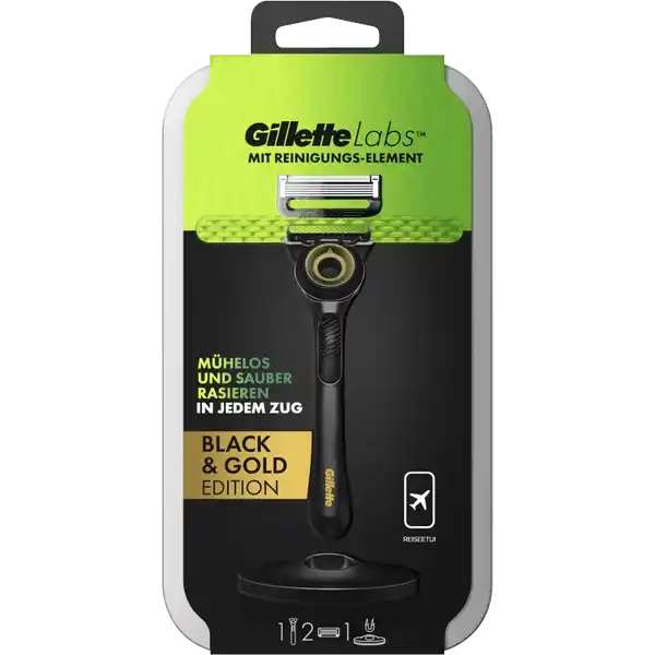 Gillette Labs Rasierer mit 2 Klingen und Reiseetui (black & gold edition) 12,95 € oder +6 zusätzliche Klingen 24,29 €