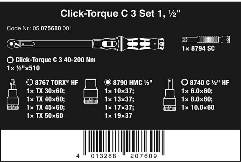 Wera Click-Torque C 3 Set 1, 40-200 Nm, 13-tlg. Versandkostenfrei