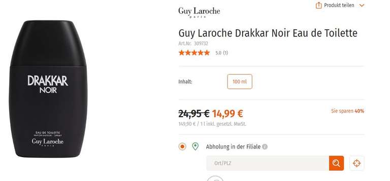 Drakkar Noir Guy Laroche EdT 100ml aktuell zum sehr guten Preis ...nur stationär!