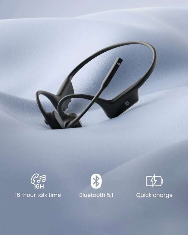 Shokz OpenComm UC Knochenschall-Headset inkl. USB-A-Empfänger (Bluetooth 5.1, ~16h Akku, Nackenbügel, klappbarer Mikrofonarm, IP55)